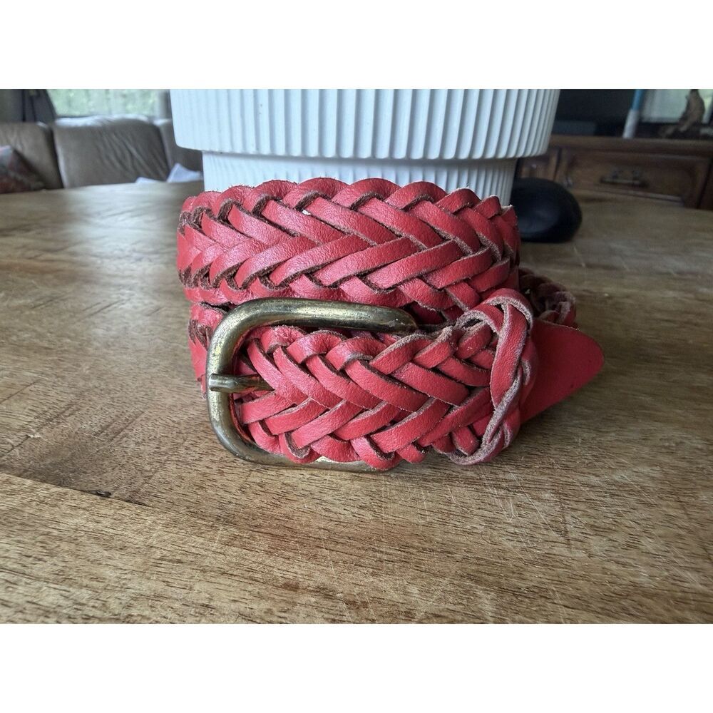 Vintage CINTURA Capezio Braided Genuine Leather Belt Red